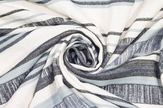 Blue and Gray Striped Linen - Prime Fabrics