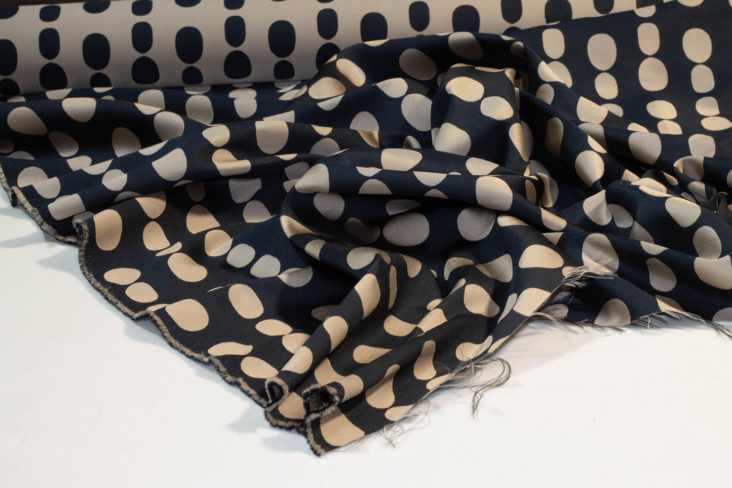 Navy and Taupe Double Faced Dotted Jacquard - Prime Fabrics