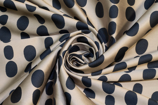 Navy and Taupe Double Faced Dotted Jacquard - Prime Fabrics