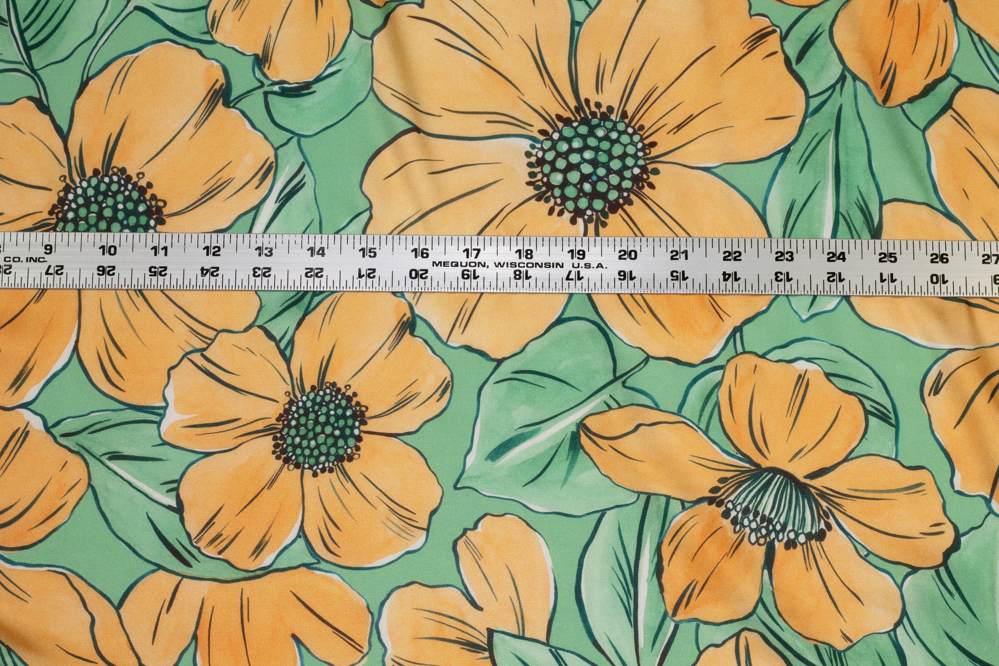 Green and Orange Floral Silk Charmeuse - Prime Fabrics