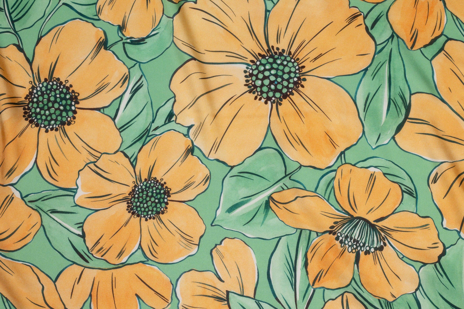 Green and Orange Floral Silk Charmeuse - Prime Fabrics