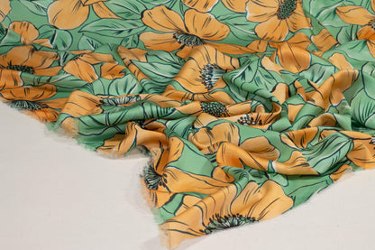 Green and Orange Floral Silk Charmeuse - Prime Fabrics