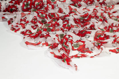 Red and White Floral Crushed Silk Chiffon - Prime Fabrics