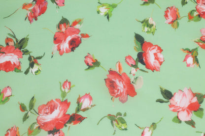 Green and Red Floral Silk Organza - Prime Fabrics