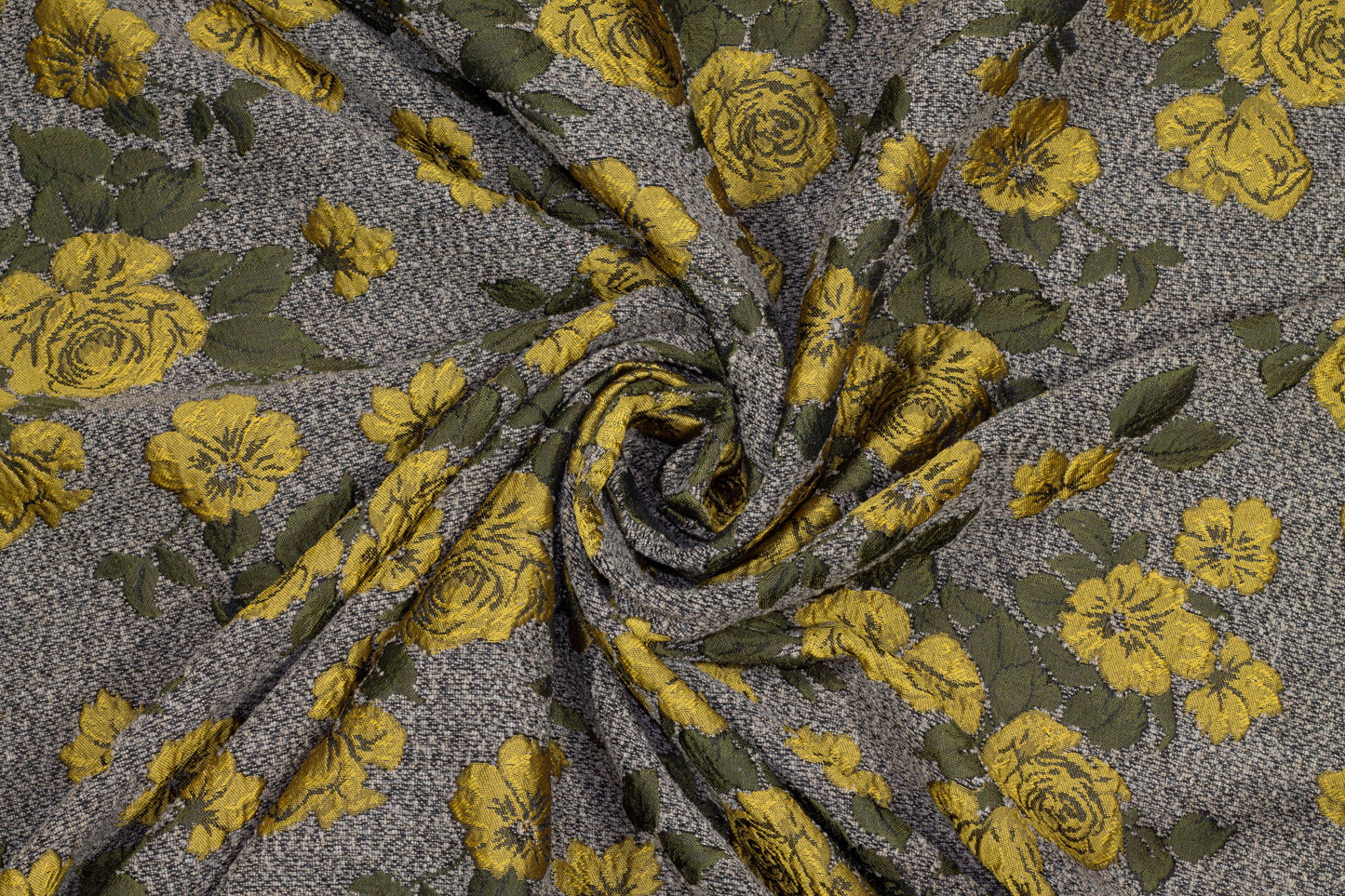 Yellow, Green, and Gray Floral Brocade - Prime Fabrics