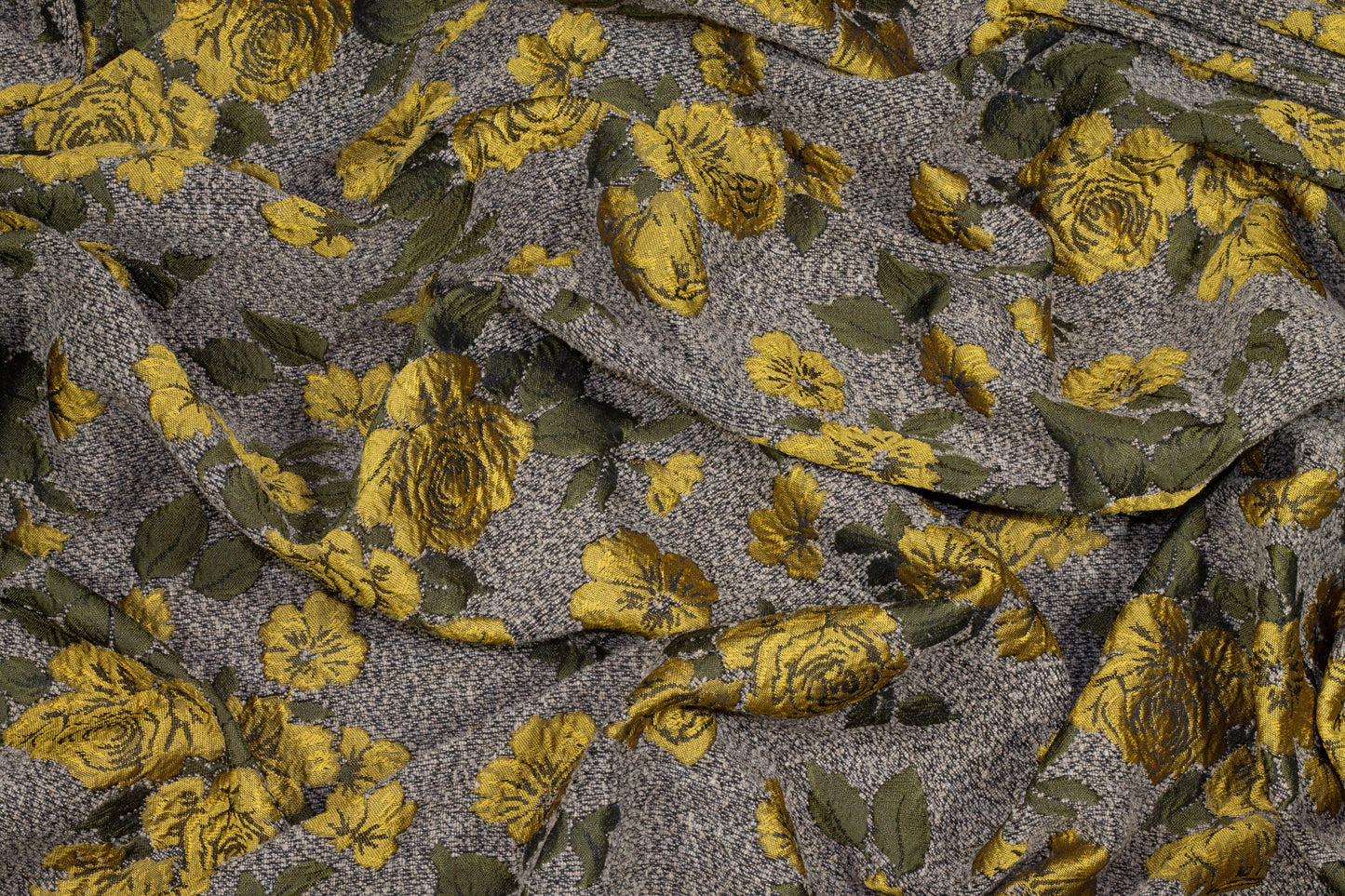 Yellow, Green, and Gray Floral Brocade - Prime Fabrics
