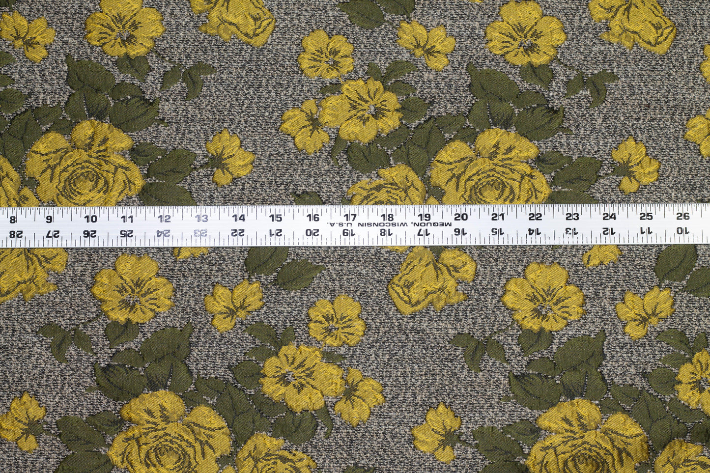 Yellow, Green, and Gray Floral Brocade - Prime Fabrics
