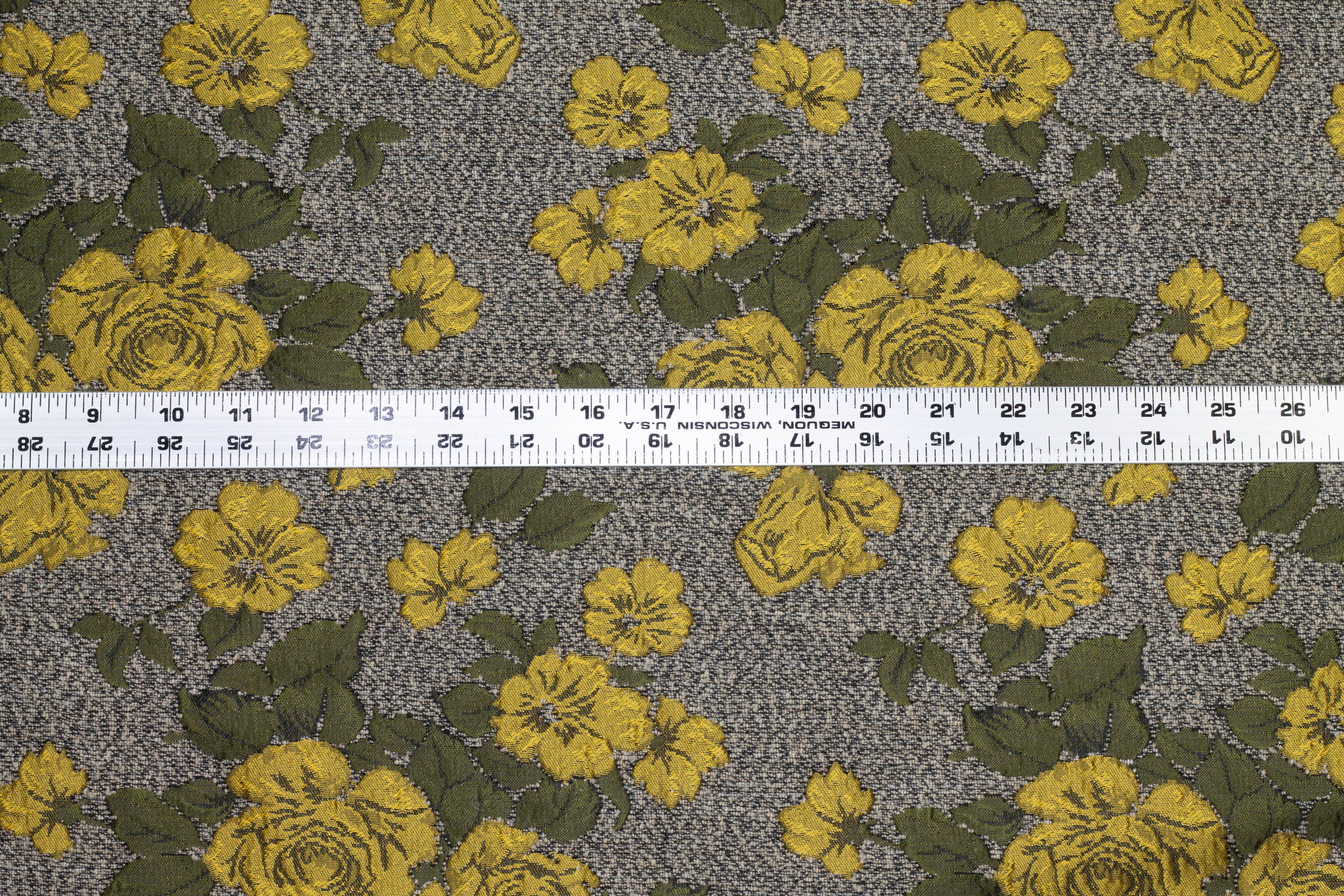 Yellow, Green, and Gray Floral Brocade - Prime Fabrics