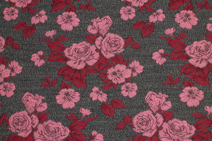 Pink, Red, and Gray Floral Brocade - Prime Fabrics
