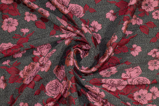 Pink, Red, and Gray Floral Brocade - Prime Fabrics