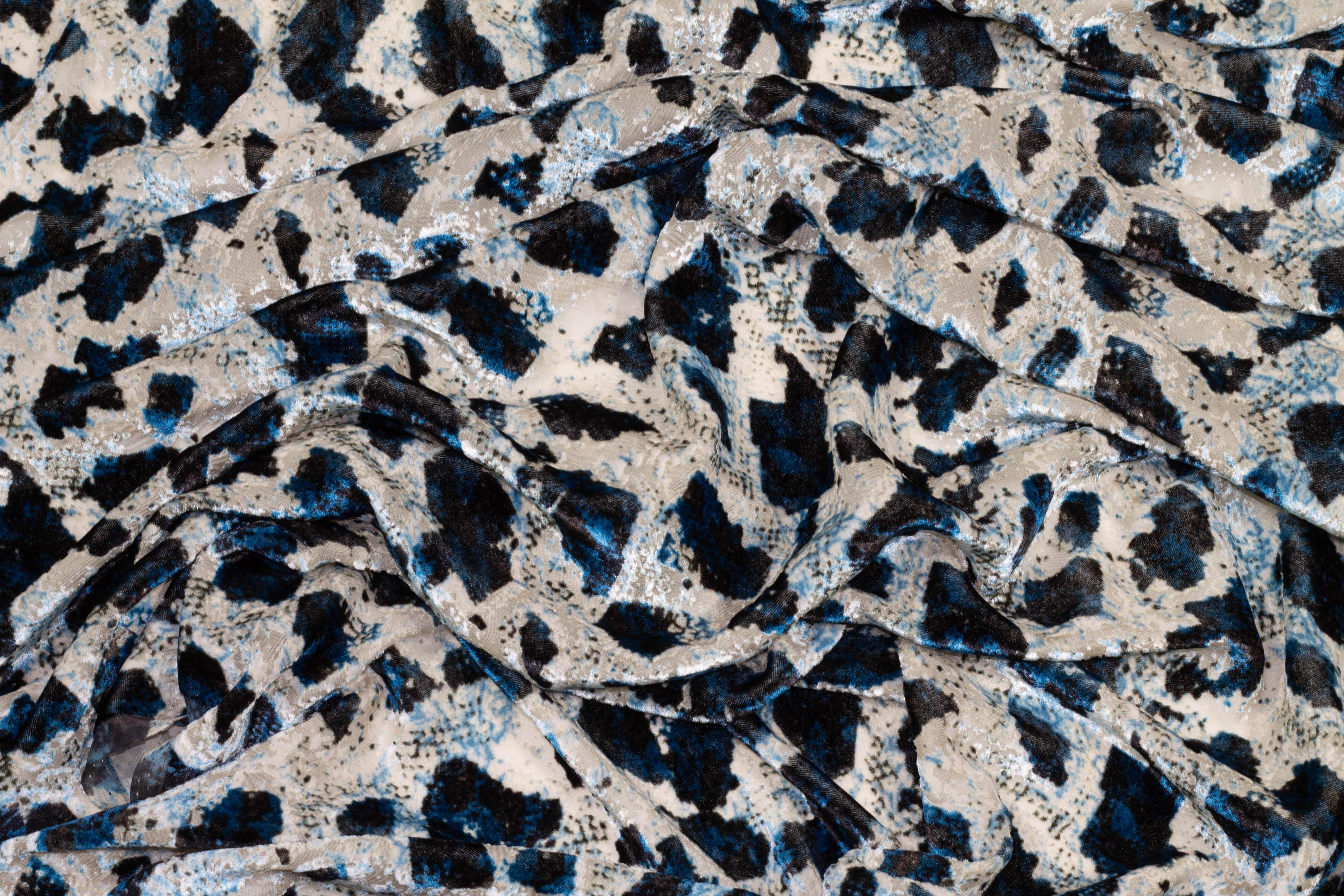 Deep Teal Abstract Silk Velvet - Prime Fabrics