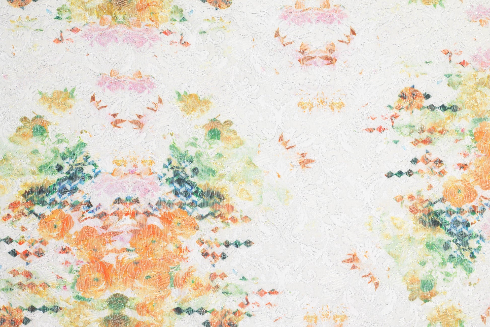 Multicolor Tie-Dye Floral Damask Metallic Brocade - Prime Fabrics