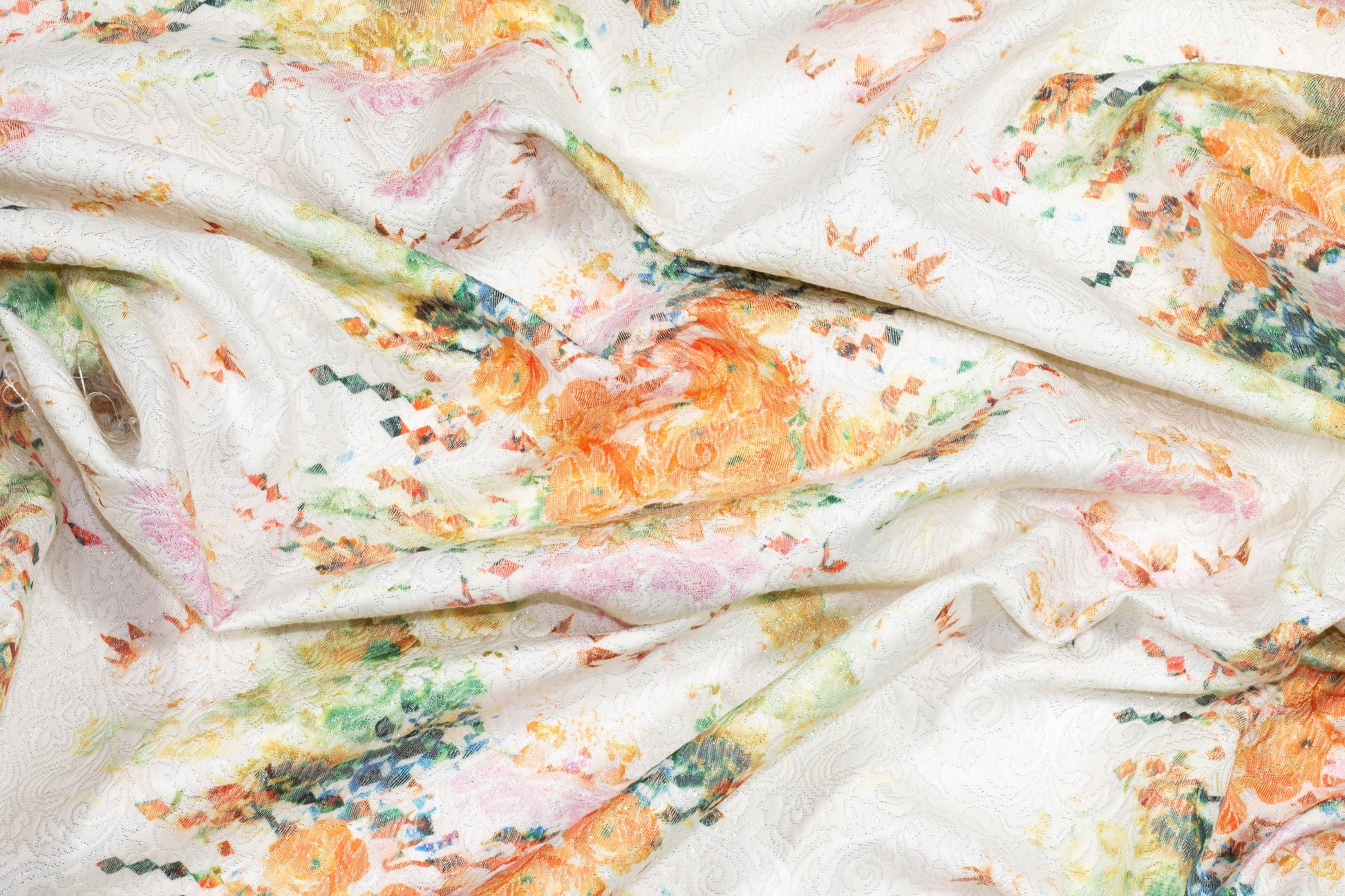Multicolor Tie-Dye Floral Damask Metallic Brocade - Prime Fabrics