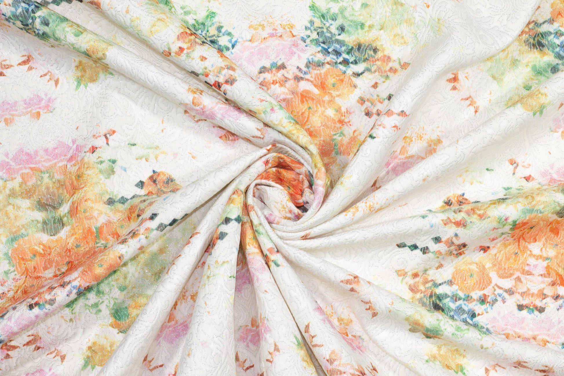 Multicolor Tie-Dye Floral Damask Metallic Brocade - Prime Fabrics