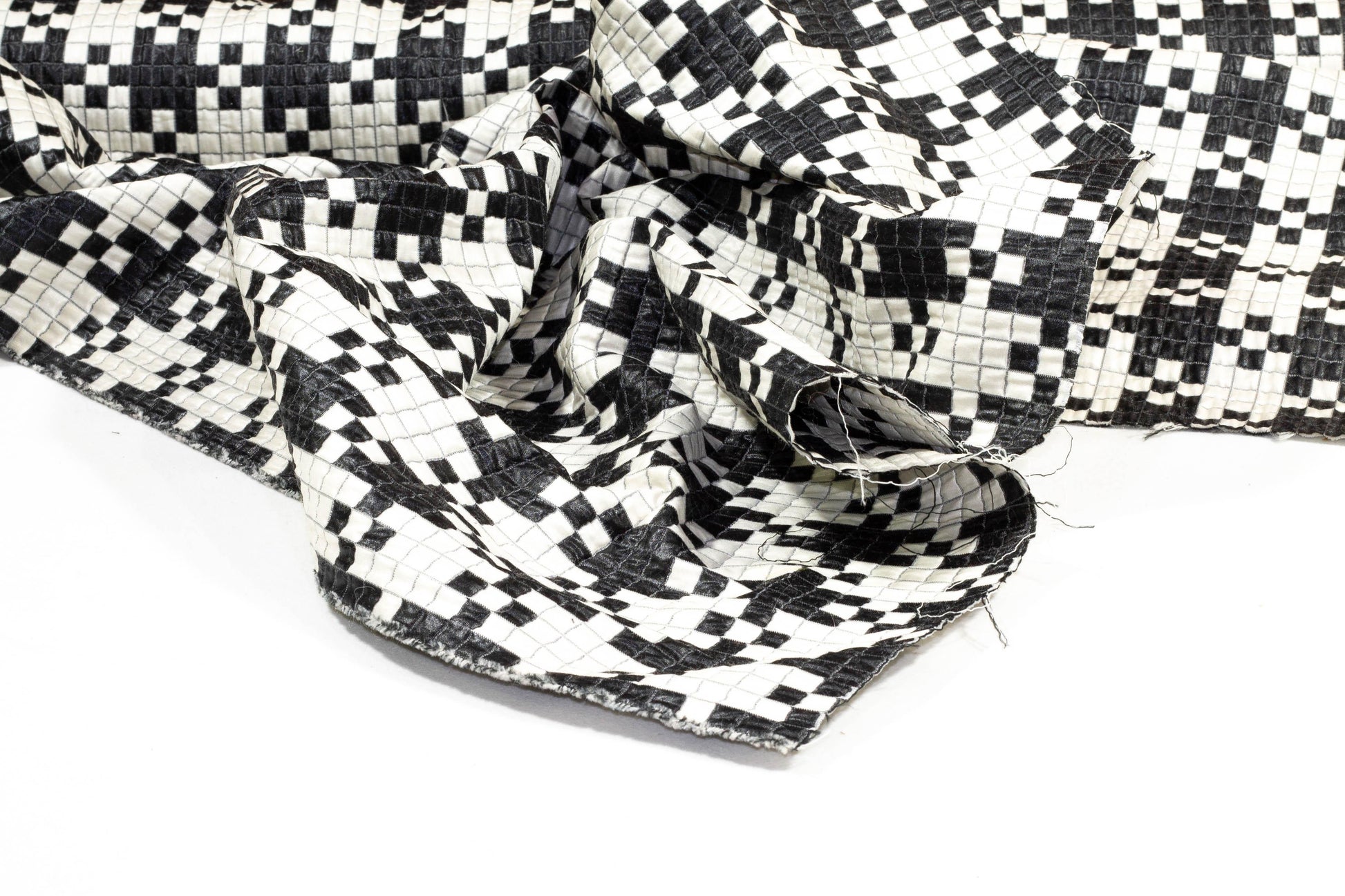 Black and White Checked Brocade - Prime Fabrics
