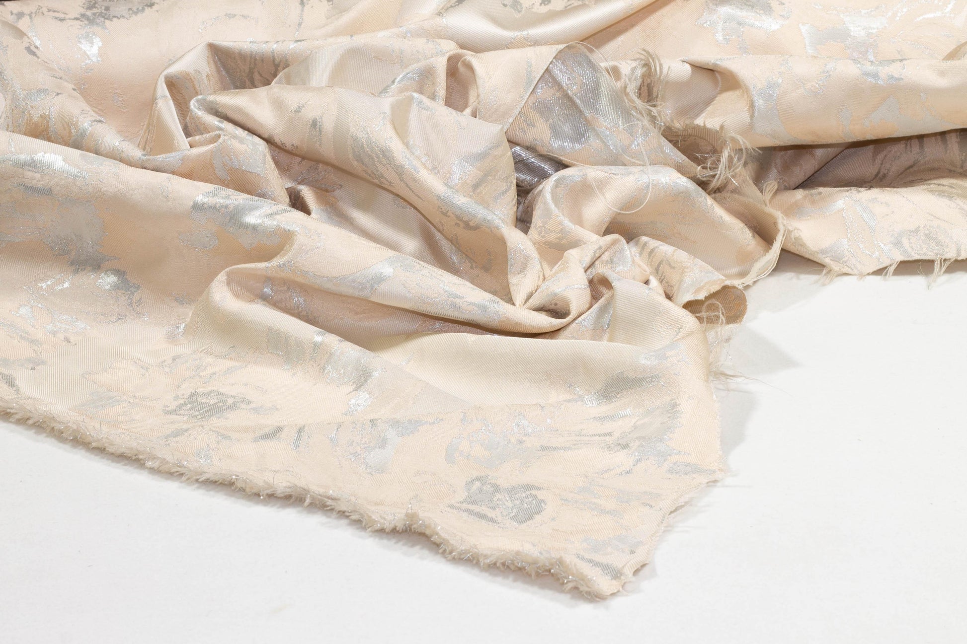 Off White and Silver Metallic Brocade - Prime Fabrics