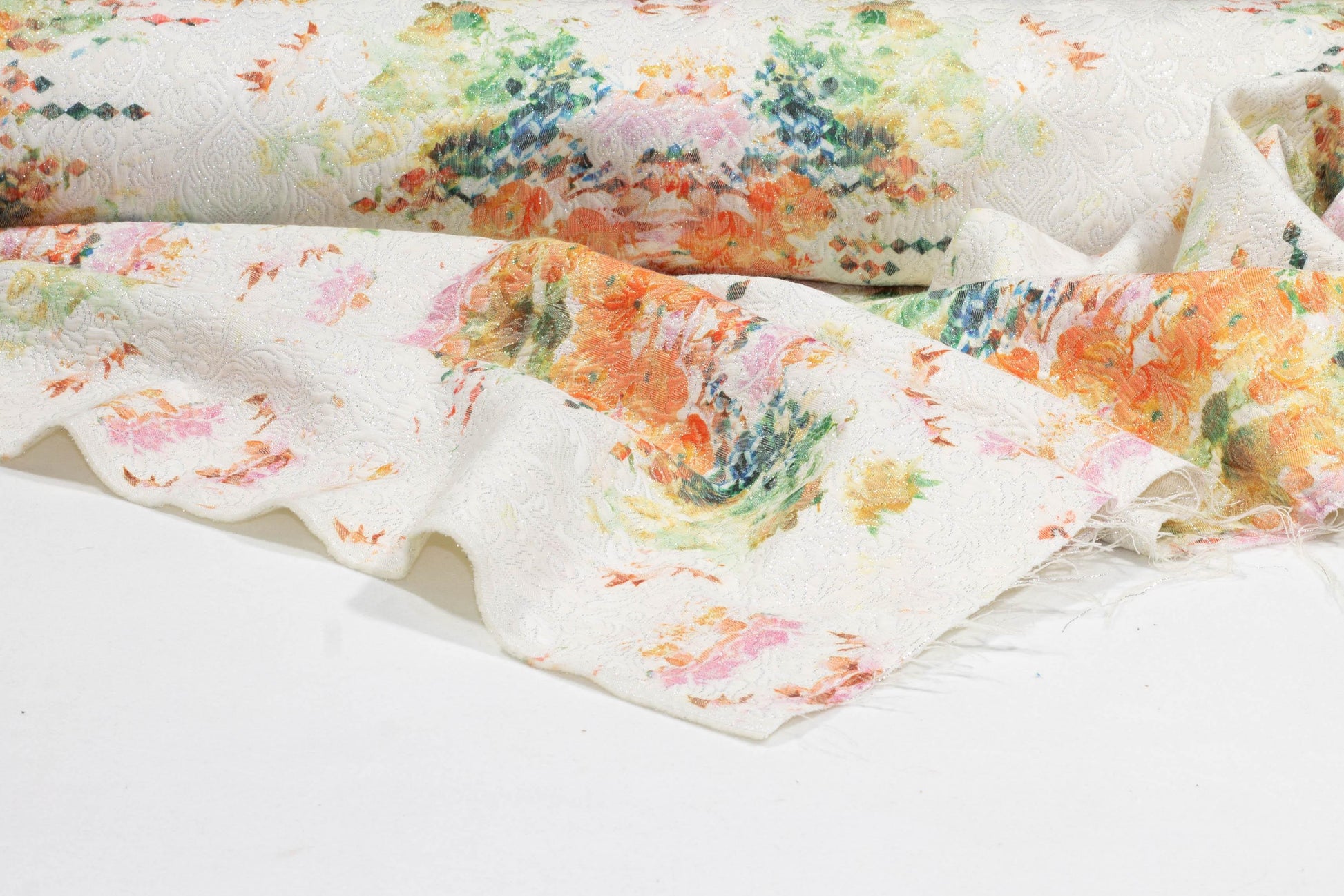 Multicolor Tie-Dye Floral Damask Metallic Brocade - Prime Fabrics