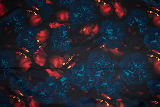 Dark Floral French Polyester - Blue, Red, Black - Prime Fabrics