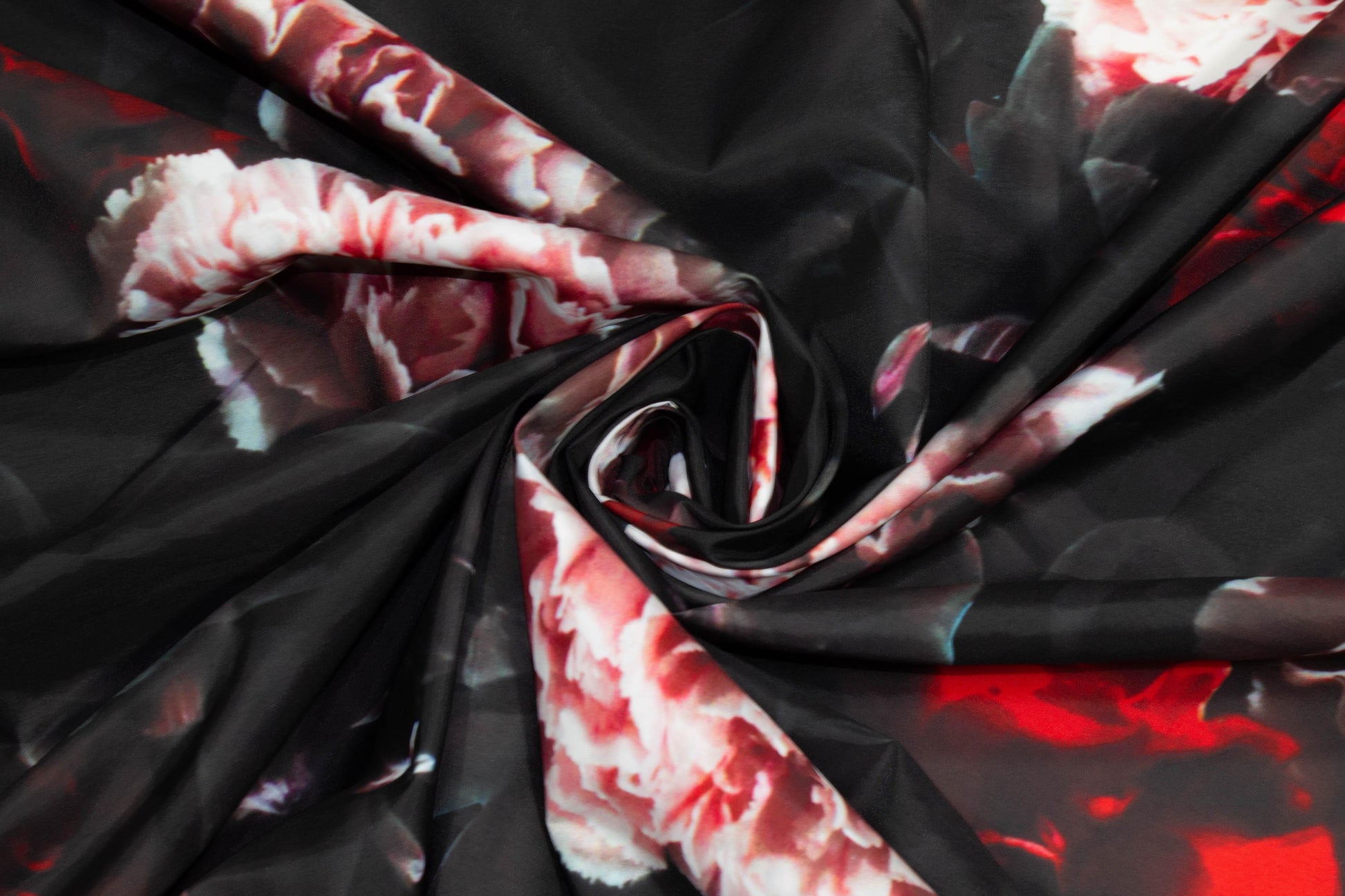 Dark Floral French Polyester - Red, Pink, Black - Prime Fabrics