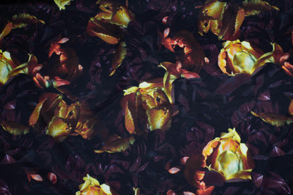 Dark Floral French Polyester - Yellow, Orange, Purple - Prime Fabrics