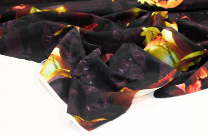 Dark Floral French Polyester - Yellow, Orange, Purple - Prime Fabrics