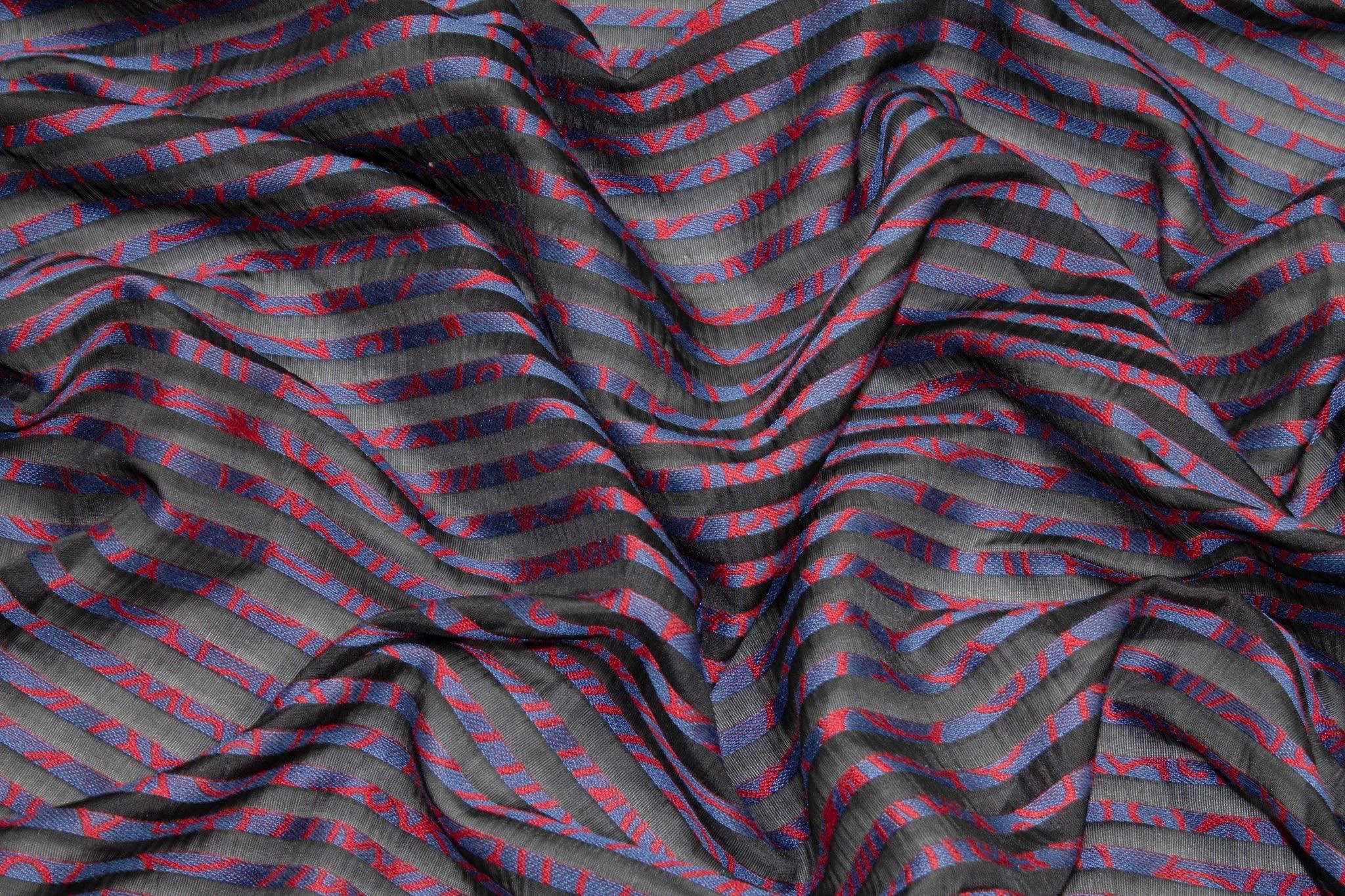 Navy and Red Abstract Striped French Jacquard - Prime Fabrics