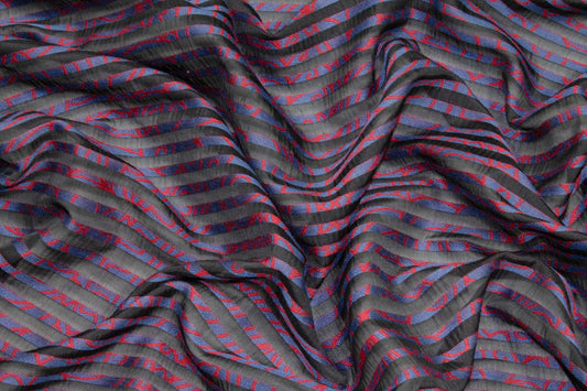 Navy and Red Abstract Striped French Jacquard - Prime Fabrics