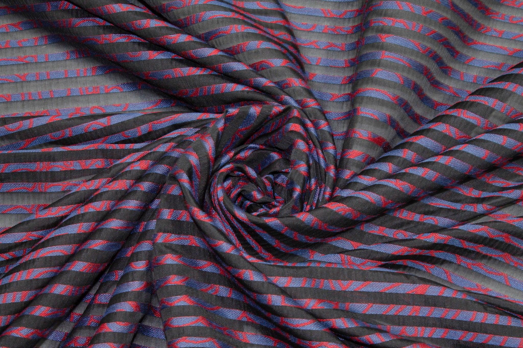 Navy and Red Abstract Striped French Jacquard - Prime Fabrics