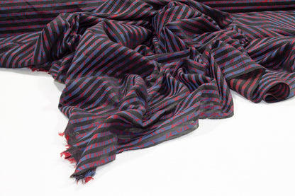 Navy and Red Abstract Striped French Jacquard - Prime Fabrics