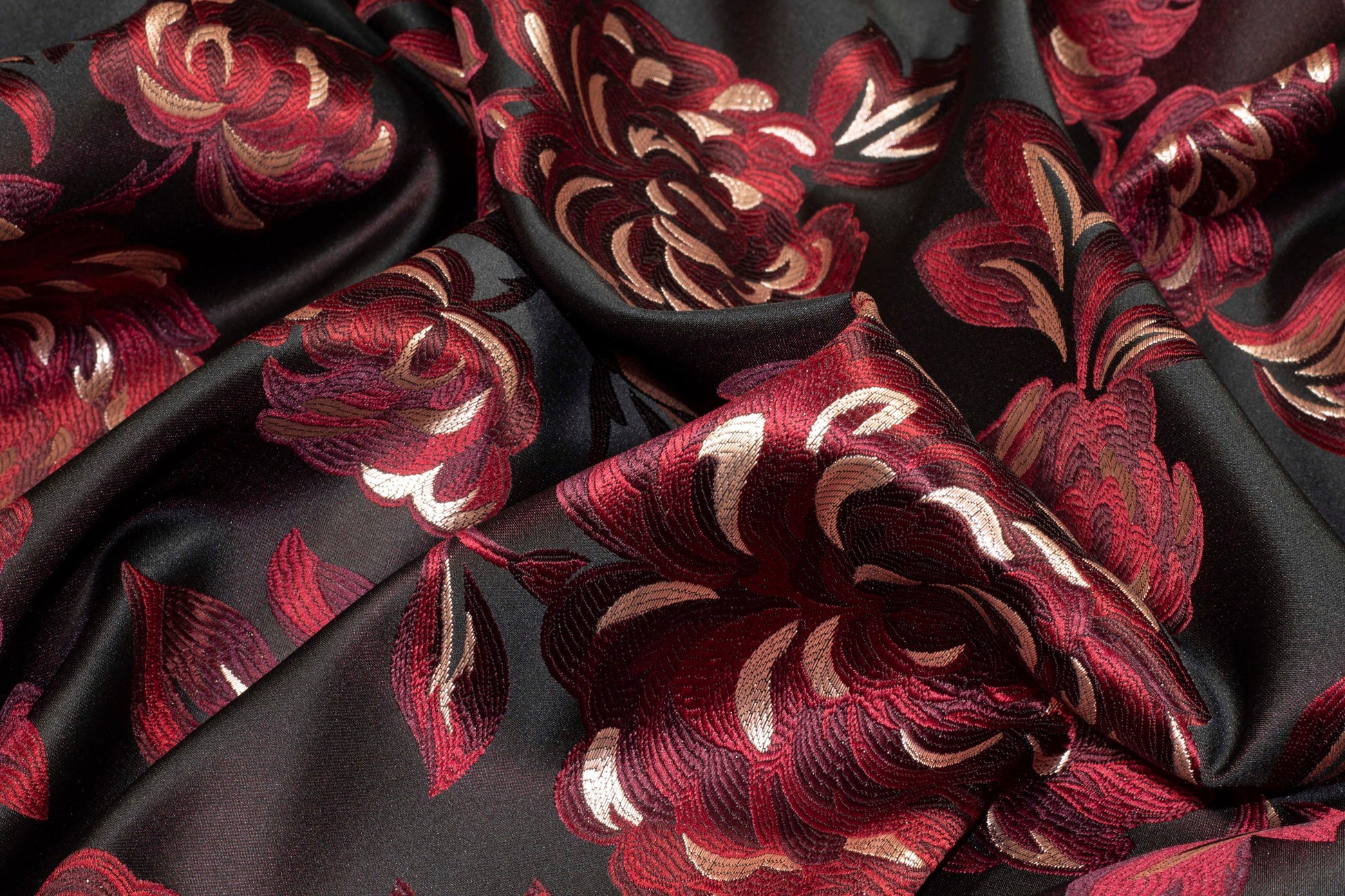 Burgundy and Black Floral Metallic Brocade - Prime Fabrics