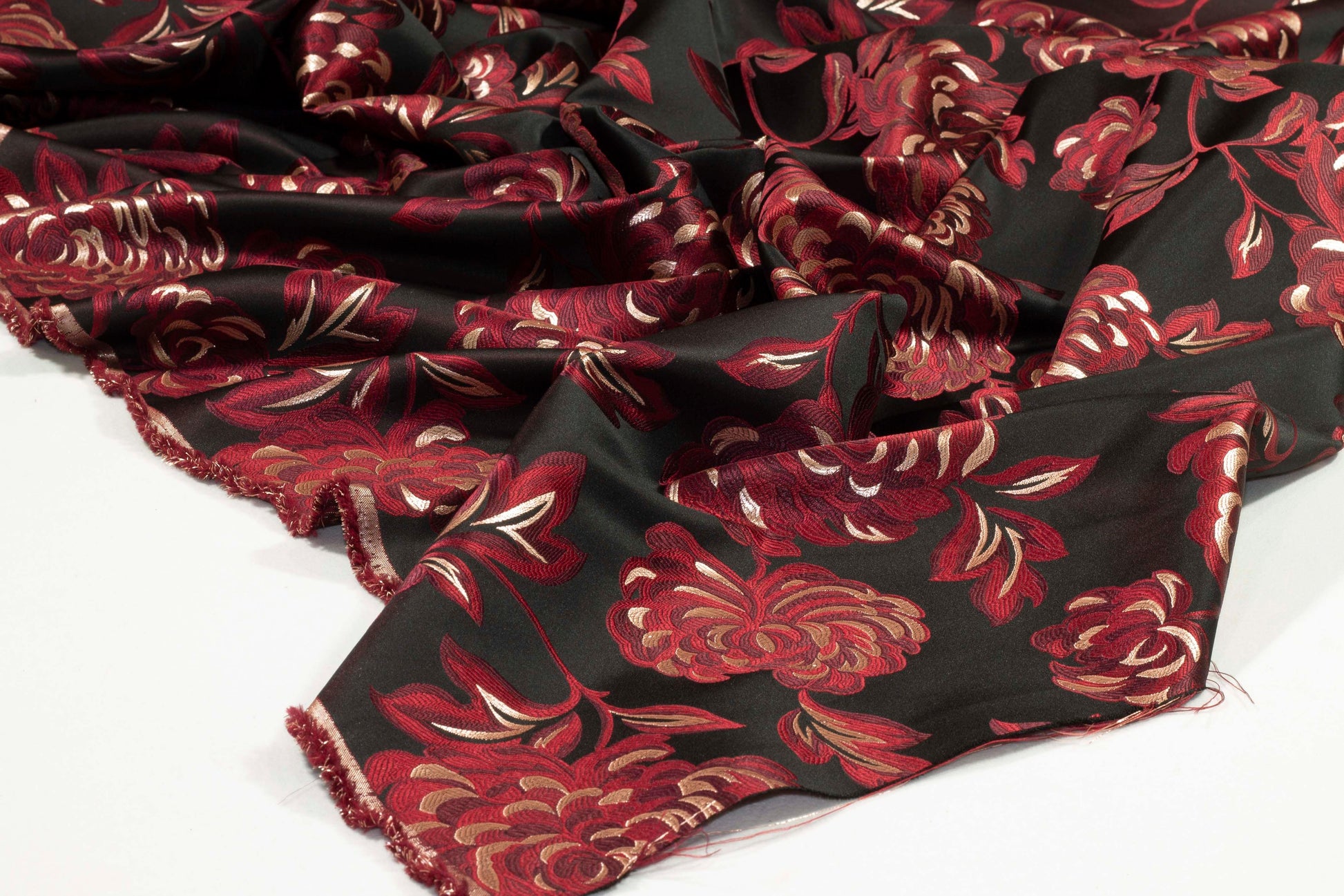 Burgundy and Black Floral Metallic Brocade - Prime Fabrics