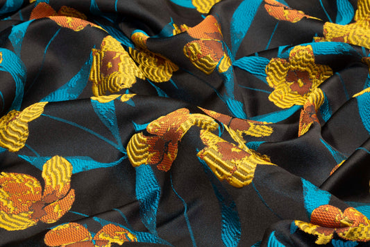 Teal and Yellow Floral Brocade - Prime Fabrics
