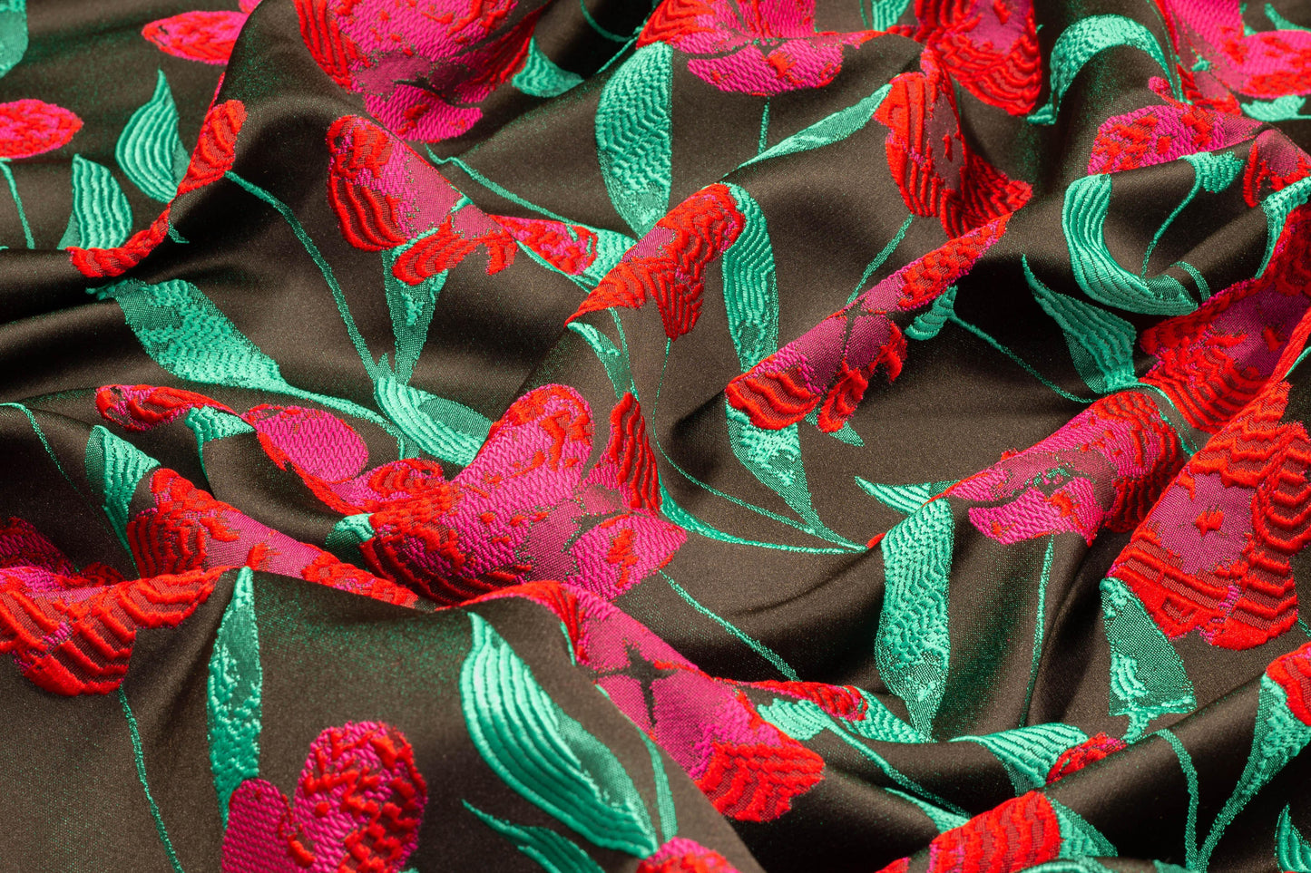Red and Green Floral Brocade - Prime Fabrics