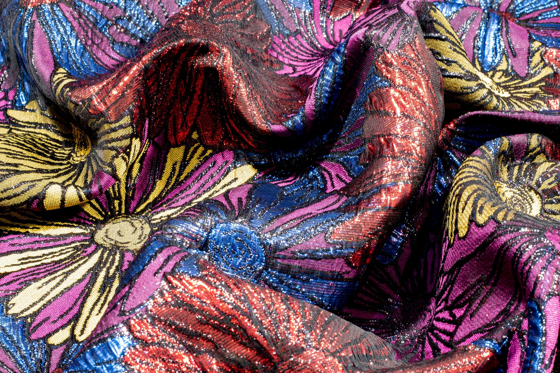 Multicolor Metallic Floral Crushed Brocade - Prime Fabrics