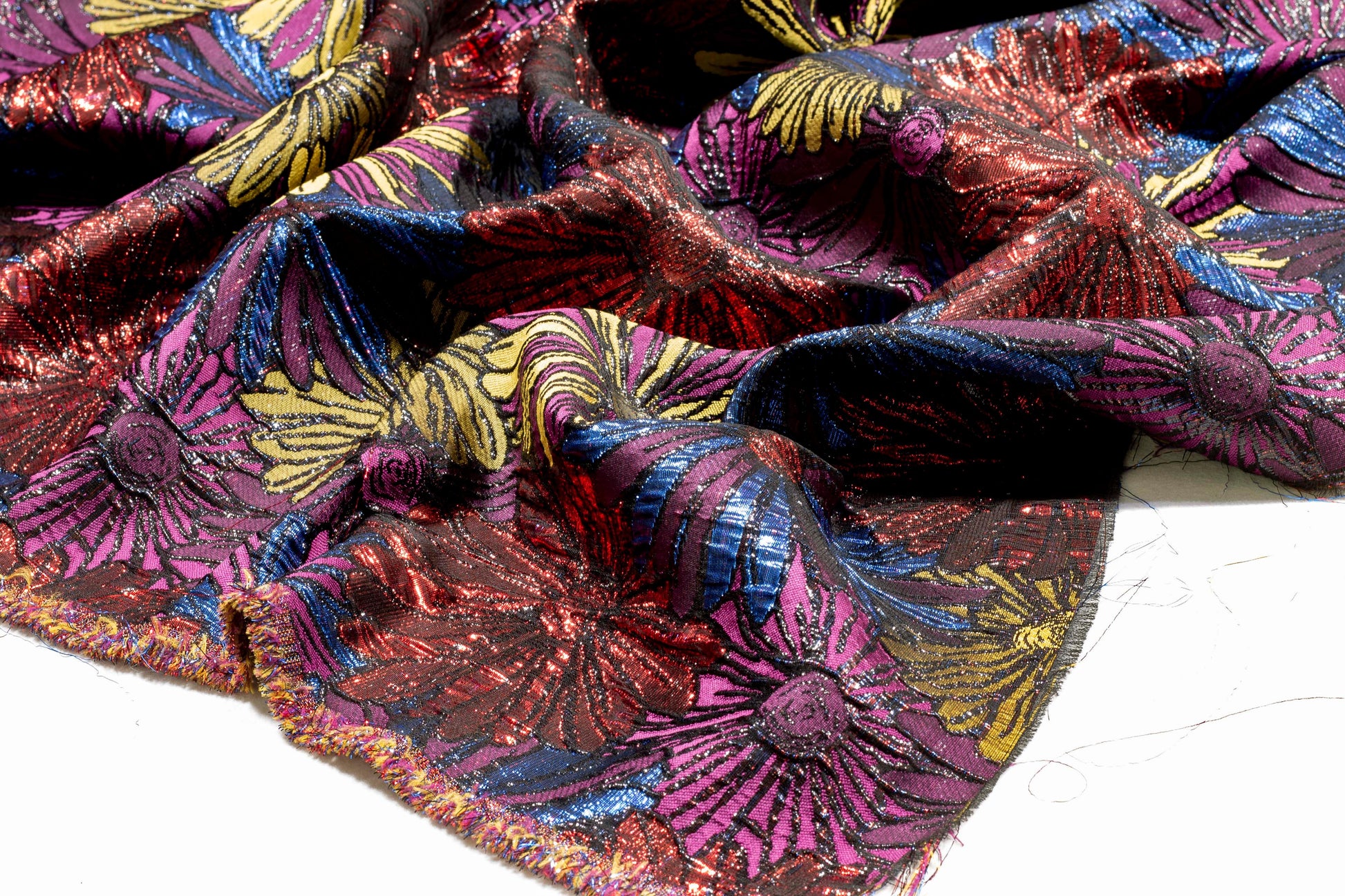 Multicolor Metallic Floral Crushed Brocade - Prime Fabrics