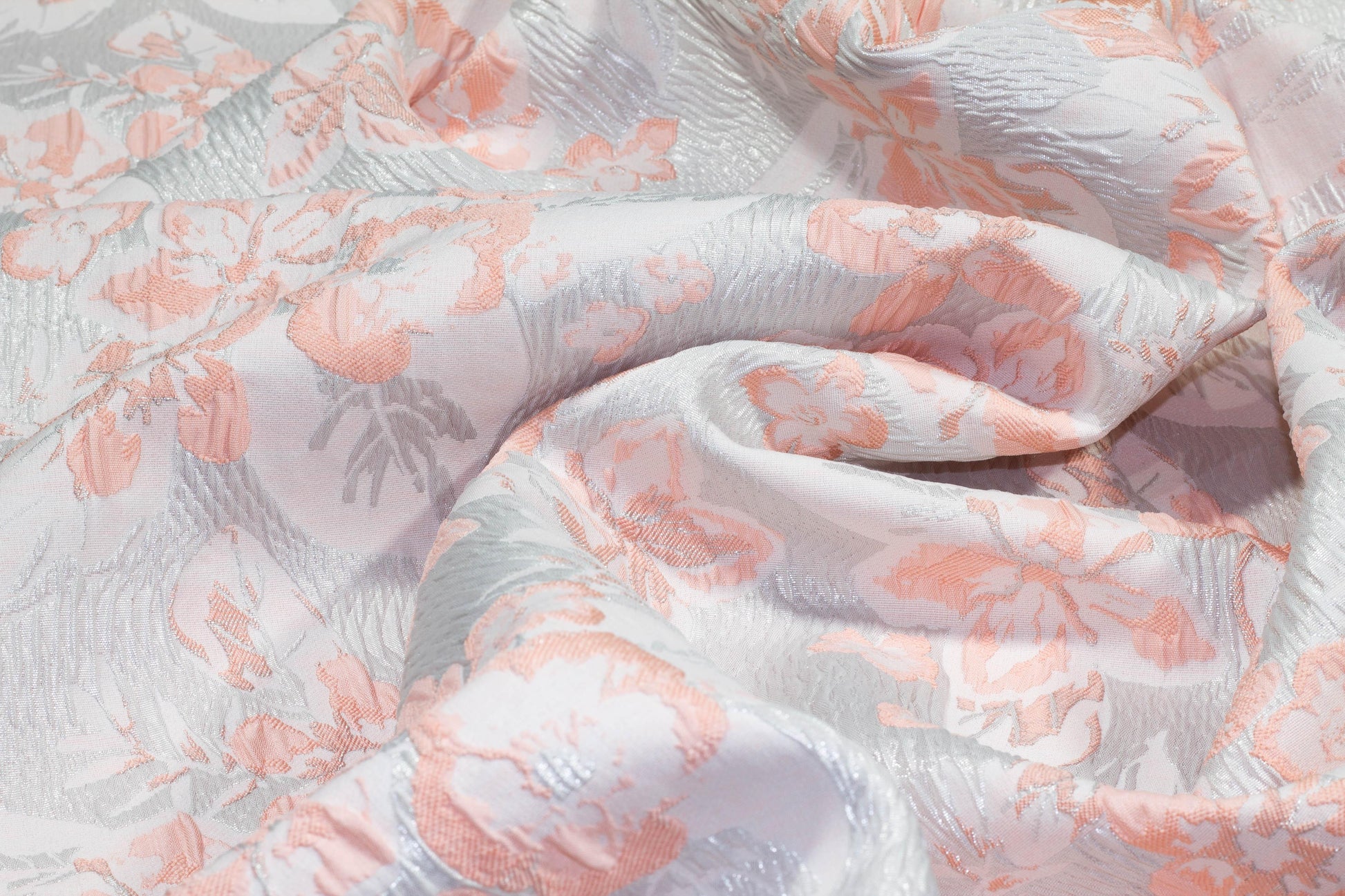 Floral Metallic Crushed Brocade - Silver and Pink - Prime Fabrics
