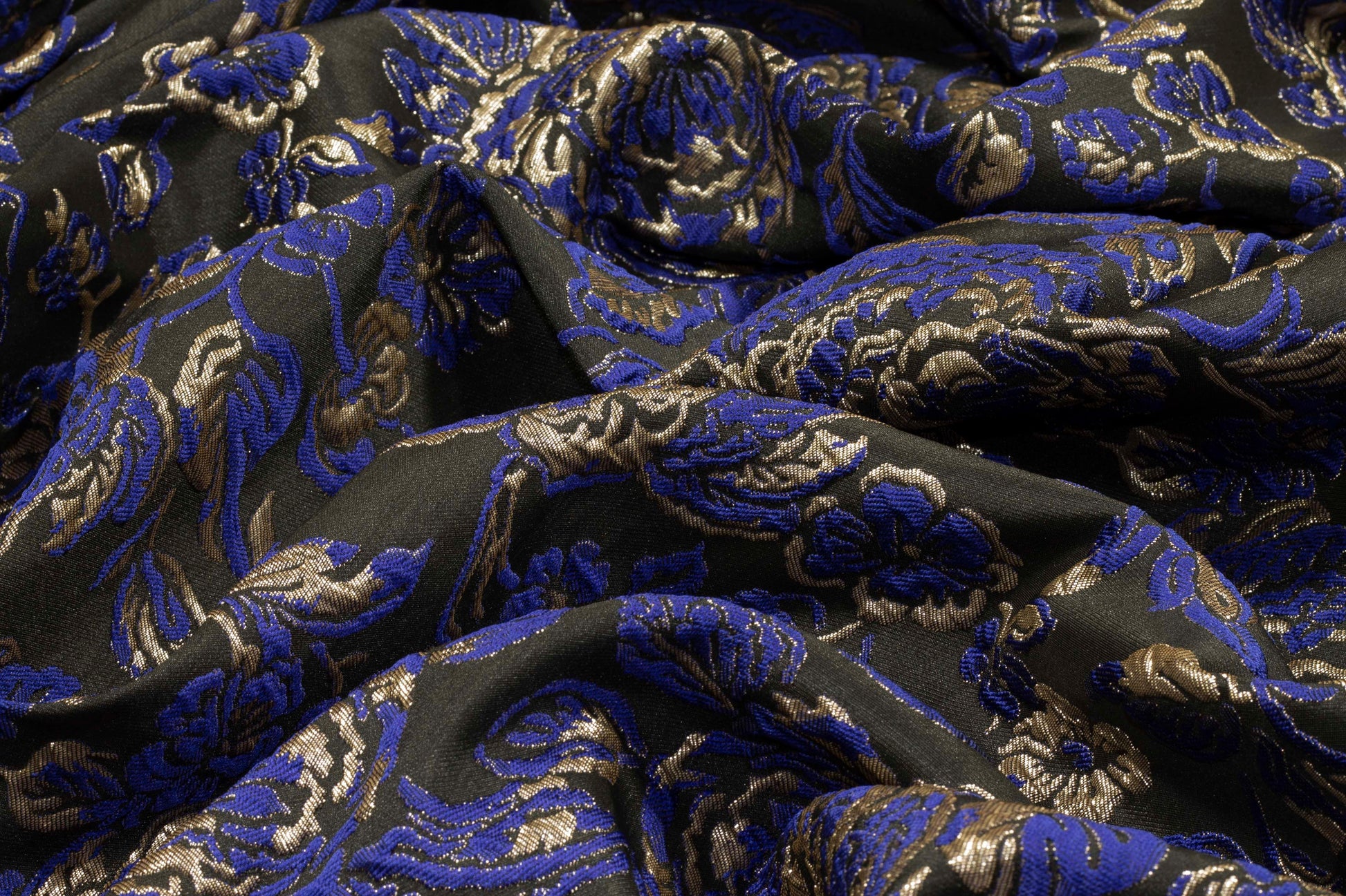 Royal Blue Metallic Floral Brocade - Prime Fabrics