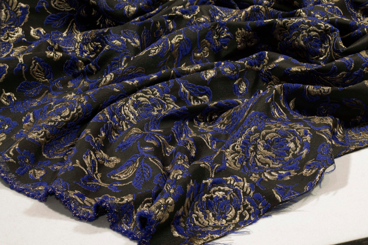 Royal Blue Metallic Floral Brocade - Prime Fabrics