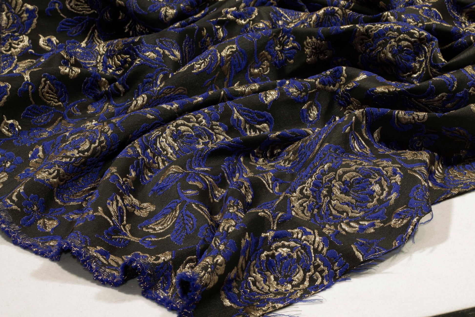 Royal Blue Metallic Floral Brocade - Prime Fabrics