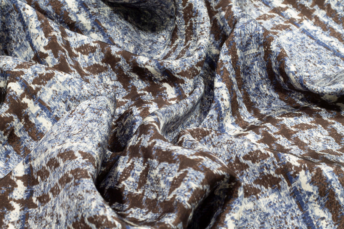 Blue and Brown Abstract Checked Silk Lining - Prime Fabrics
