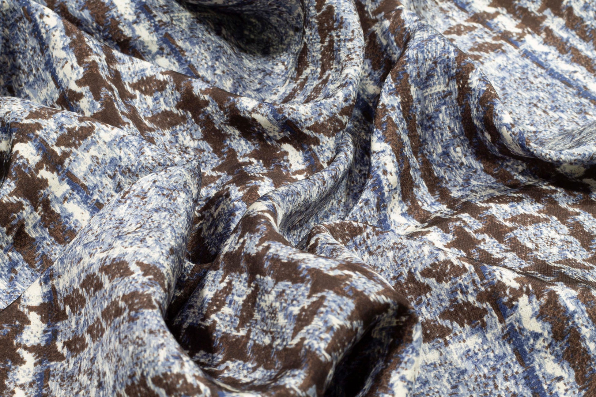 Blue and Brown Abstract Checked Silk Lining - Prime Fabrics