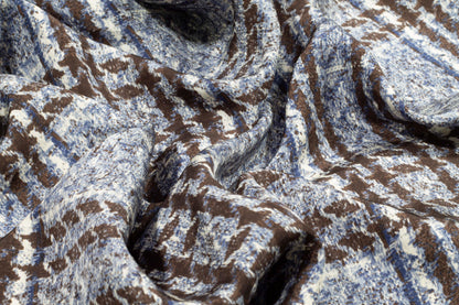 Blue and Brown Abstract Checked Silk Lining - Prime Fabrics