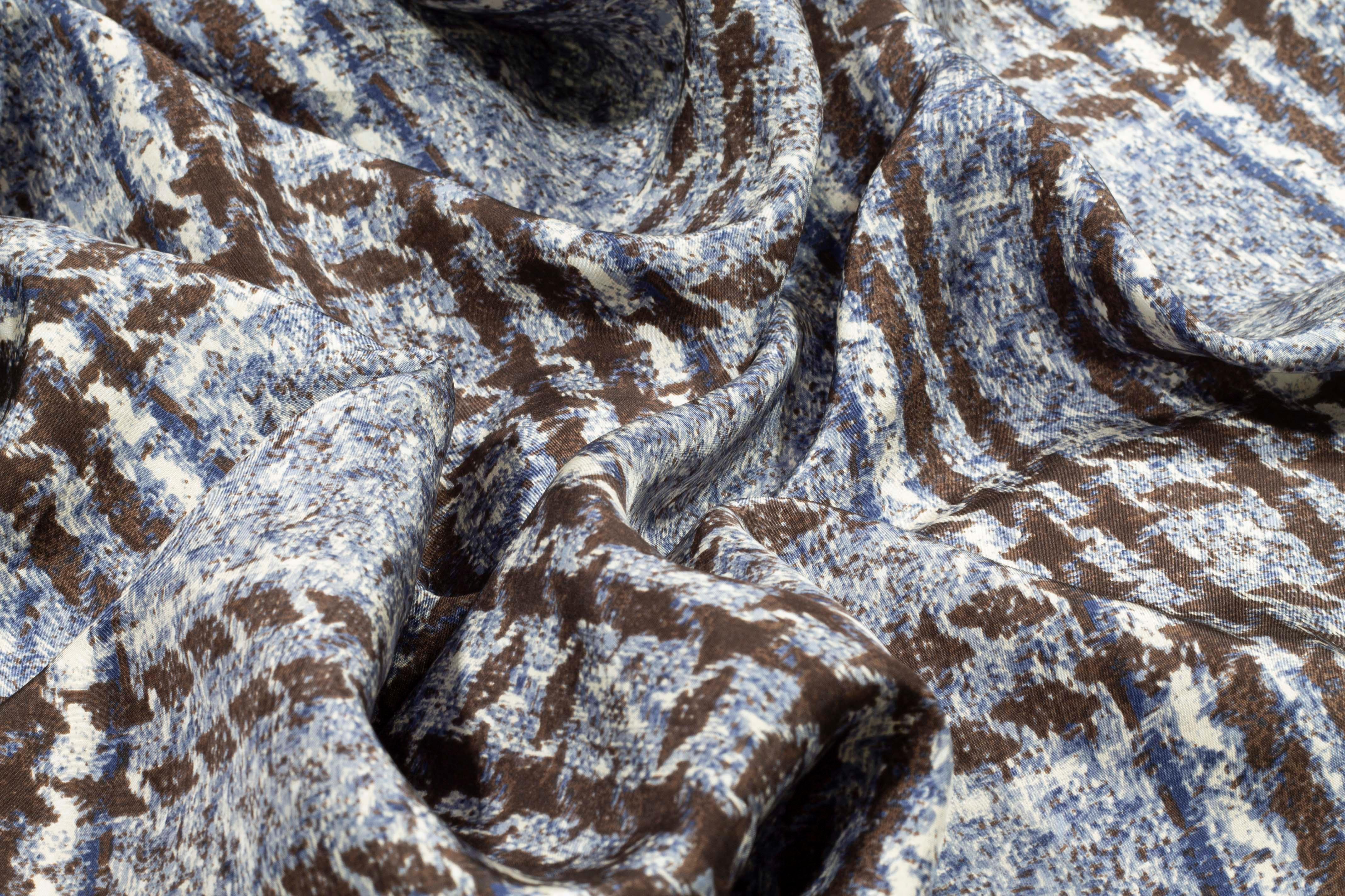 Blue and Brown Abstract Checked Silk Lining - Prime Fabrics