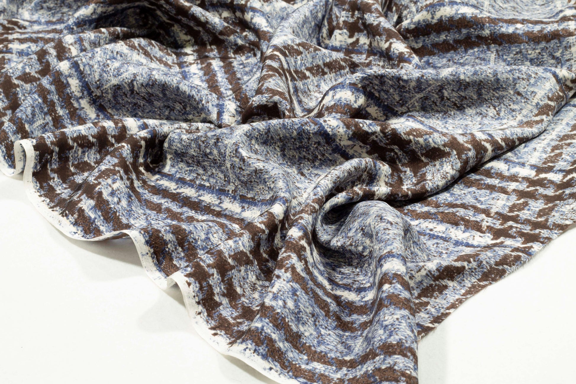 Blue and Brown Abstract Checked Silk Lining - Prime Fabrics