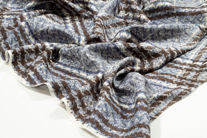 Blue and Brown Abstract Checked Silk Lining - Prime Fabrics
