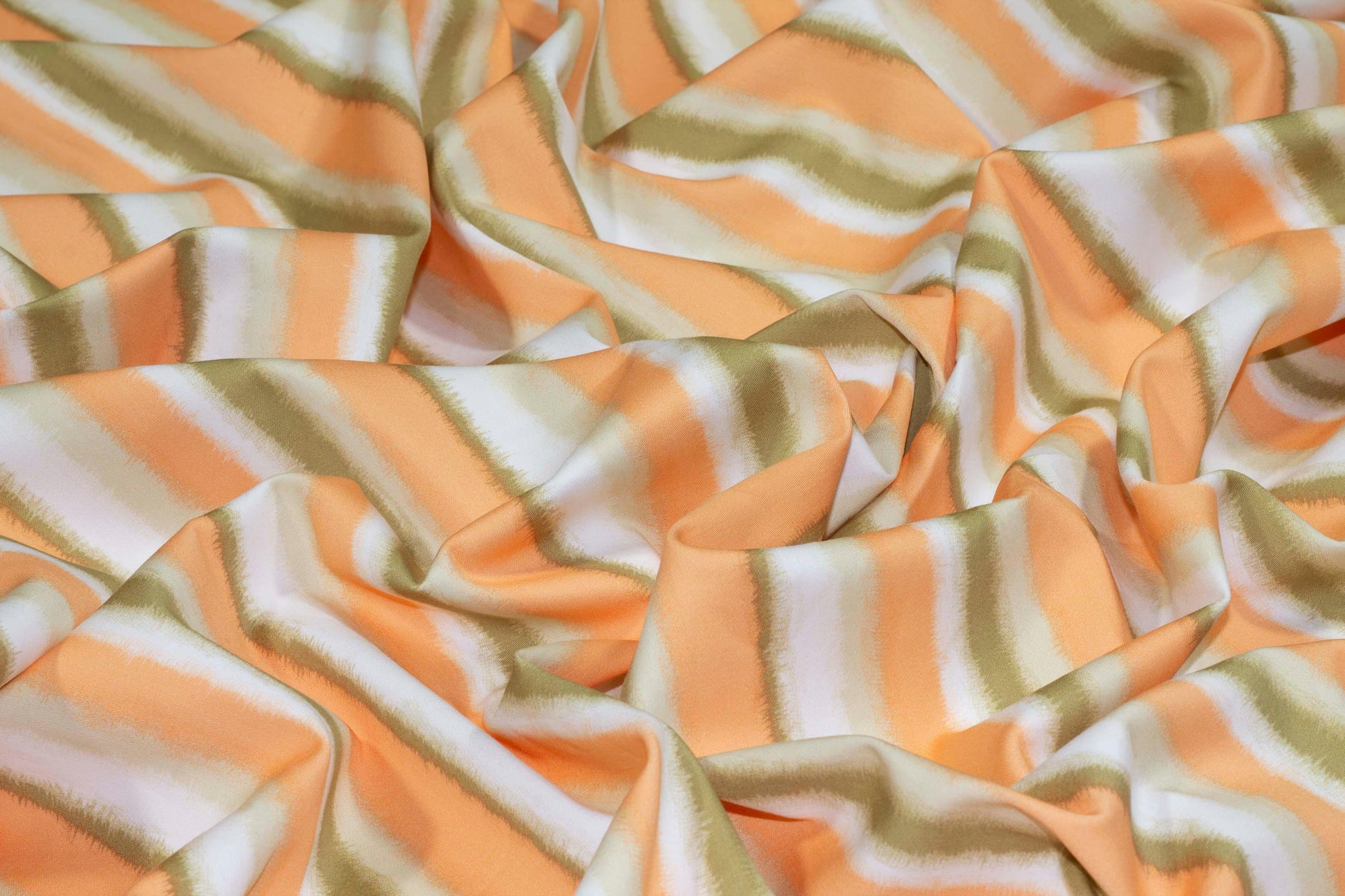 Striped Heavy Italian Stretch Cotton - Orange, Green, White - Prime Fabrics