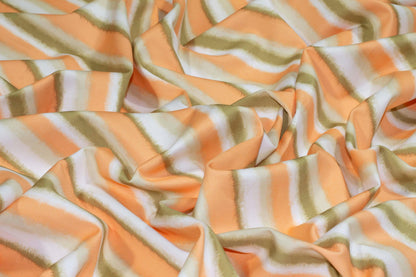 Striped Heavy Italian Stretch Cotton - Orange, Green, White - Prime Fabrics