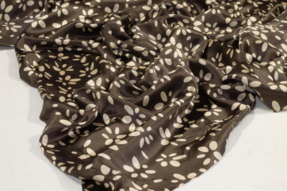 Gray and Taupe Floral Silk Charmeuse - Prime Fabrics