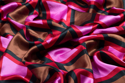 Magenta and Brown Diamond Silk Charmeuse - Prime Fabrics