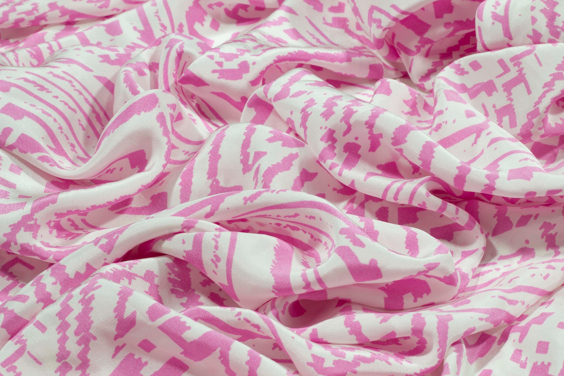 Pink and White Abstract Silk Crepe De Chine - Prime Fabrics